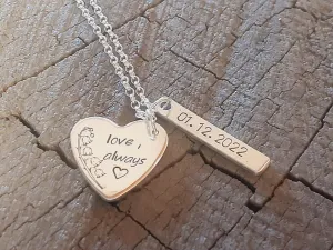 Sterling silver custom heart charm necklace