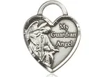 Sterling Silver Guardian Angel Heart Pendant on a 18 inch Sterling Silver Light Curb Chain.