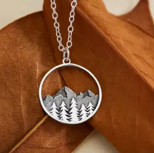 Sterling Silver Large Tree and Mountain Necklace