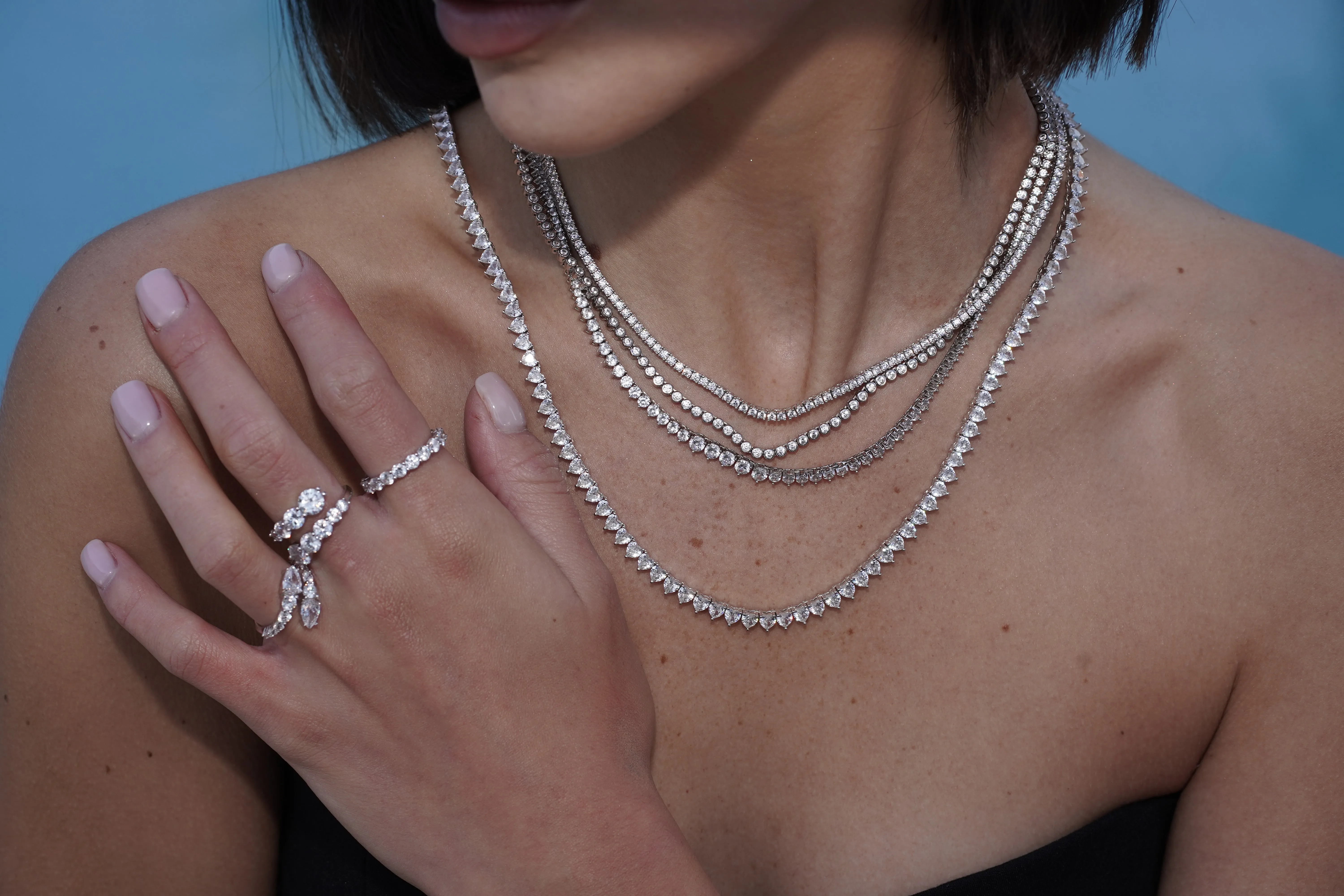 Sterling silver Riviera cz diamond tennis necklace