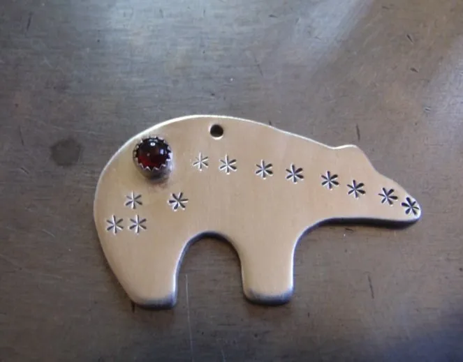 Sterling Silver Zuni Bear with Red Garnet Gemstone