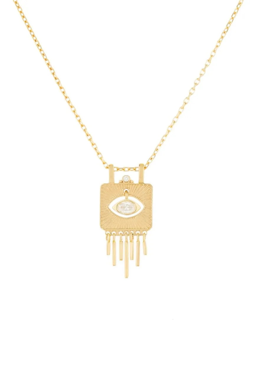 sunbeams & dangling eye diamond plate necklace