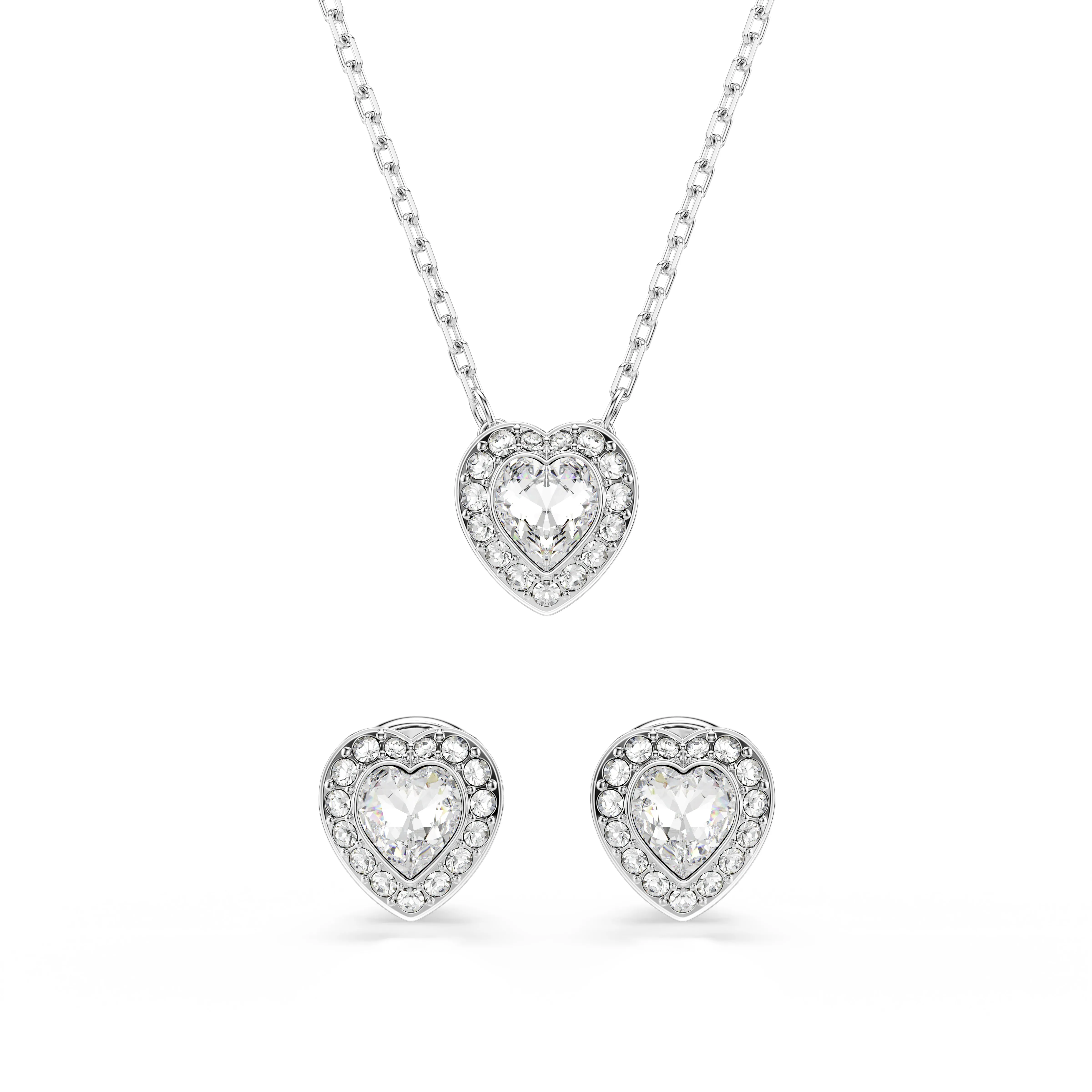 Swarovski Rhodium Angelic Heart Necklace & Earrings Set