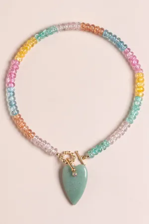 Sweet Green Heart Beaded Necklace
