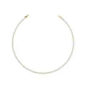 Tennis Necklace With Box Clasp - Gold White - 2.5mm