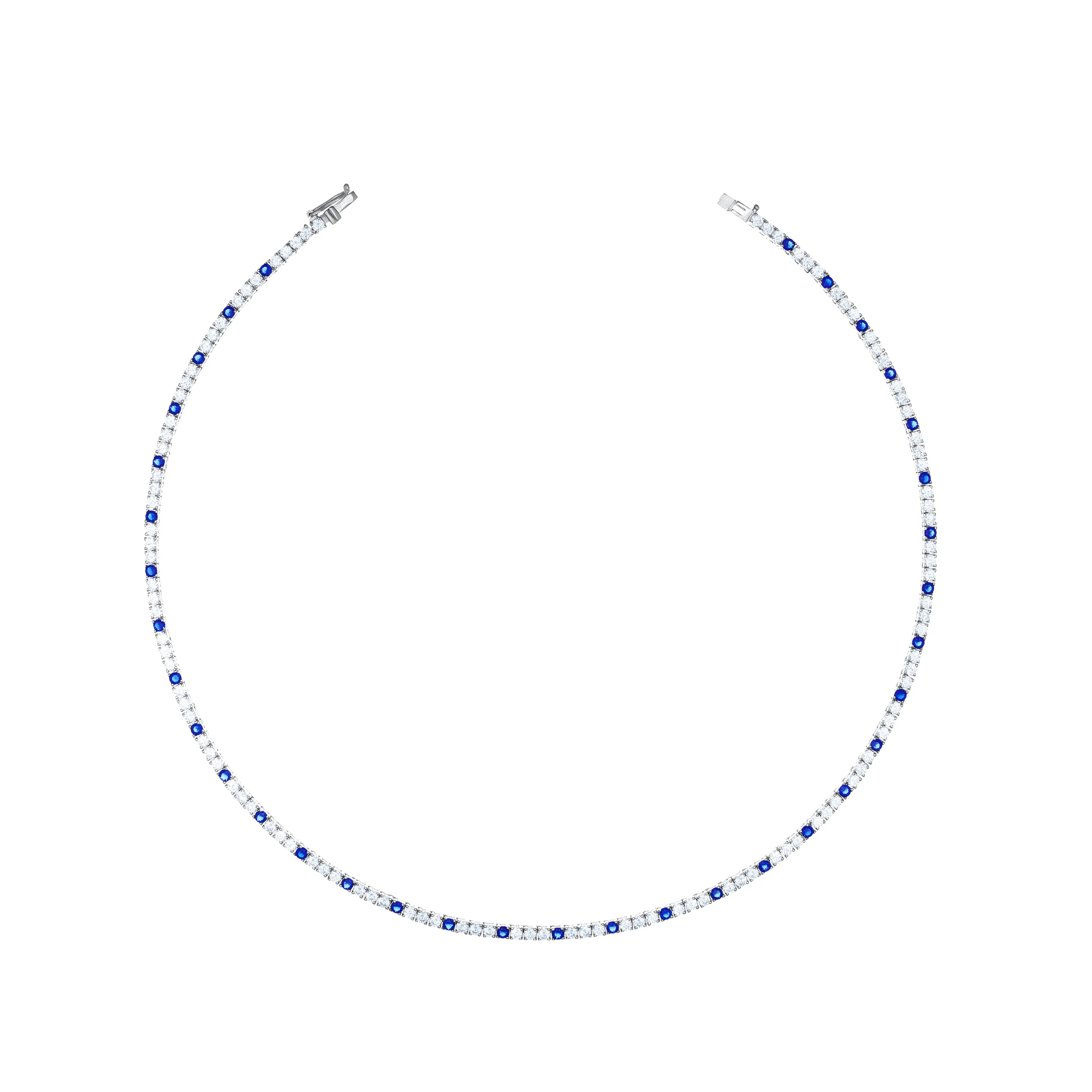 Tennis Necklace With Box Clasp - One Dot Navy Blue And White - 2.5mm