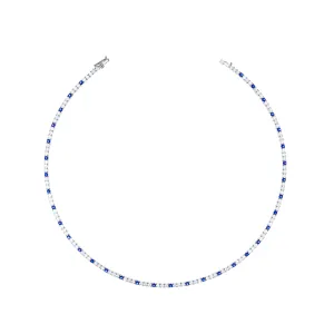 Tennis Necklace With Box Clasp - One Dot Navy Blue And White - 2.5mm