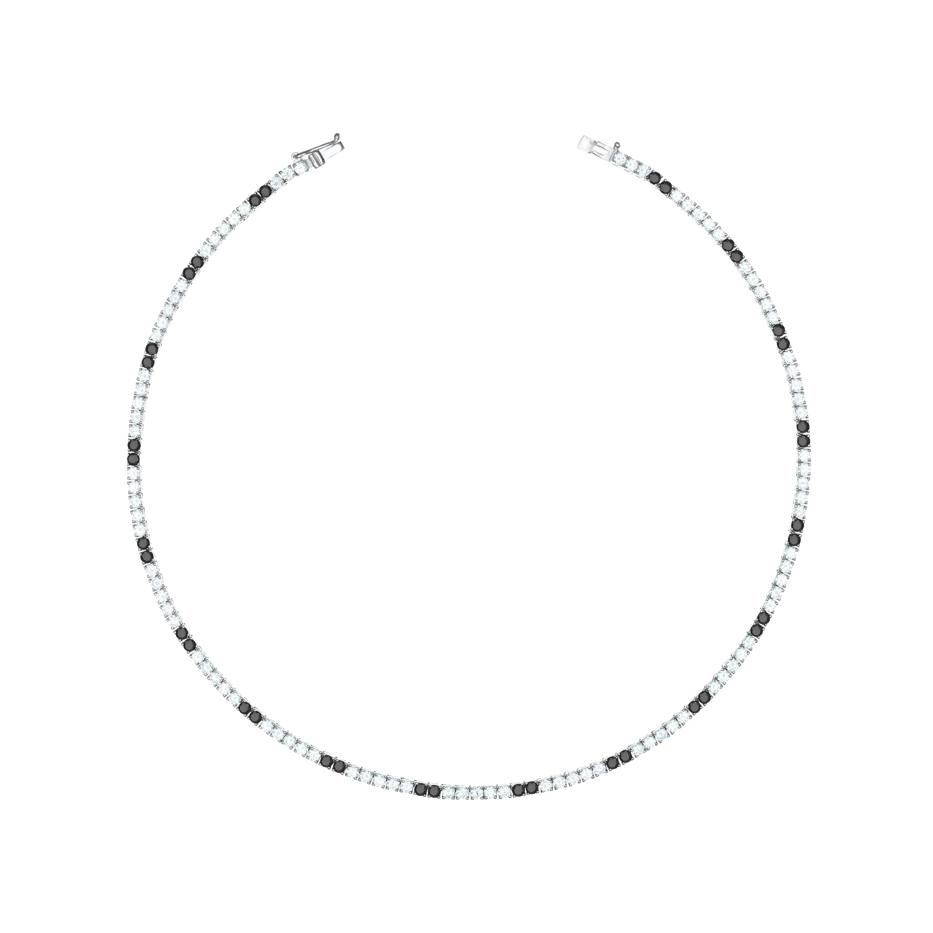 Tennis Necklace With Box Clasp - Two Dots Black And White - 2.5mm