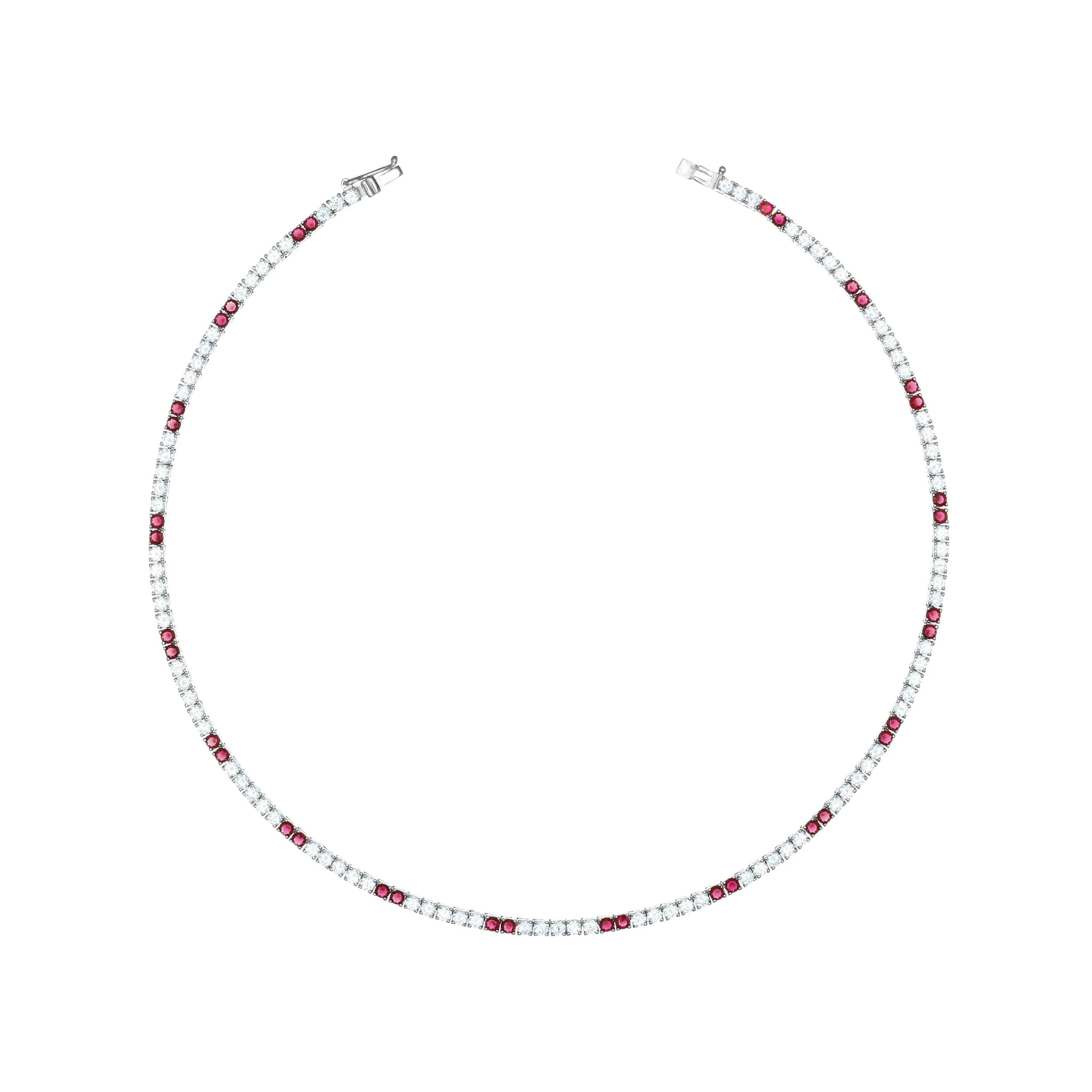 Tennis Necklace With Box Clasp - Two Dots Fuchsia And White - 2.5mm