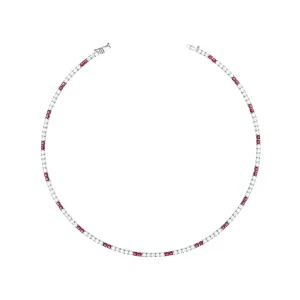 Tennis Necklace With Box Clasp - Two Dots Fuchsia And White - 2.5mm
