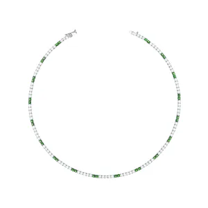 Tennis Necklace With Box Clasp - Two  Dots Green And White - 2.5mm