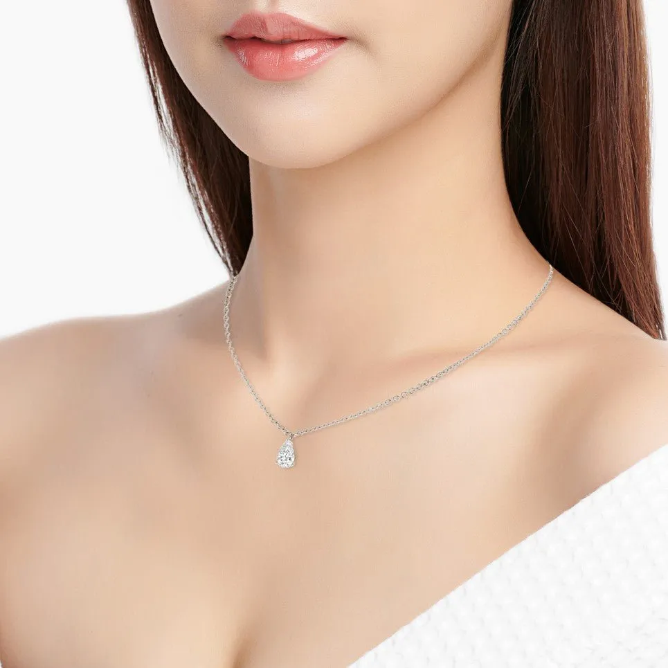 The Essentials 3-Prong 18K White Gold Pear Diamond Solitaire Necklace (3ct. tw)