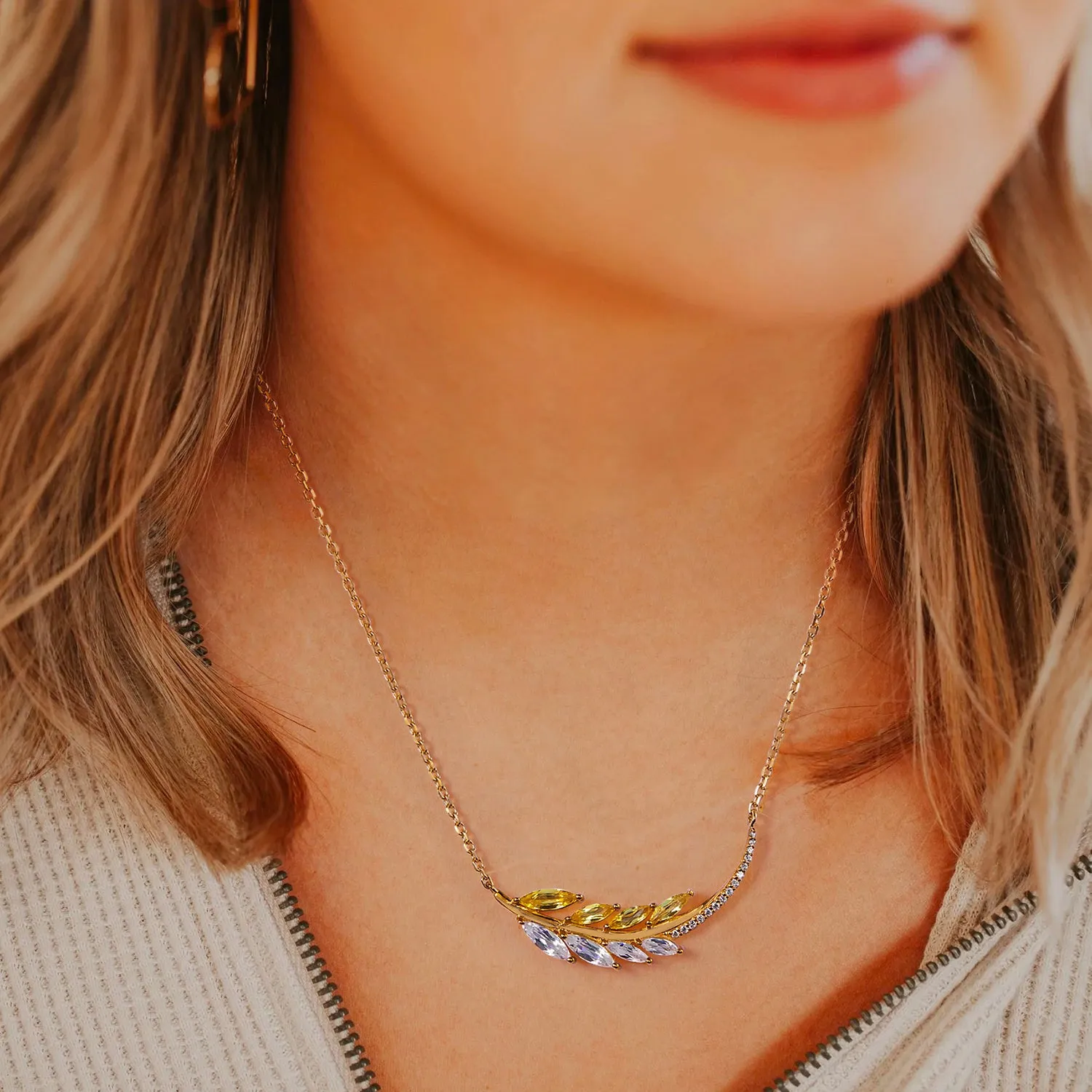 The Laurel Leaf Pendant Necklace with Diamonds And Crystal