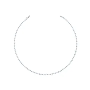 Thin Baguette Tennis Necklace With Box Clasp