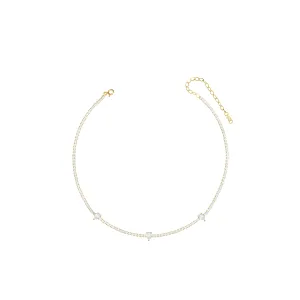 Three Teardrops Tennis Choker - Gold White