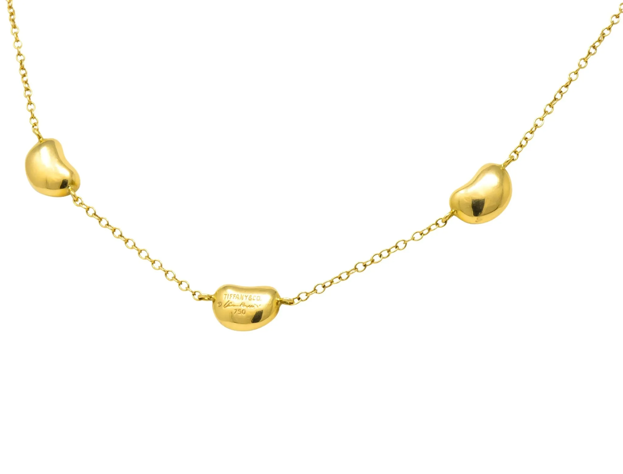 Tiffany & Co. Elsa Peretti Bean Design 18 Karat Gold Necklace