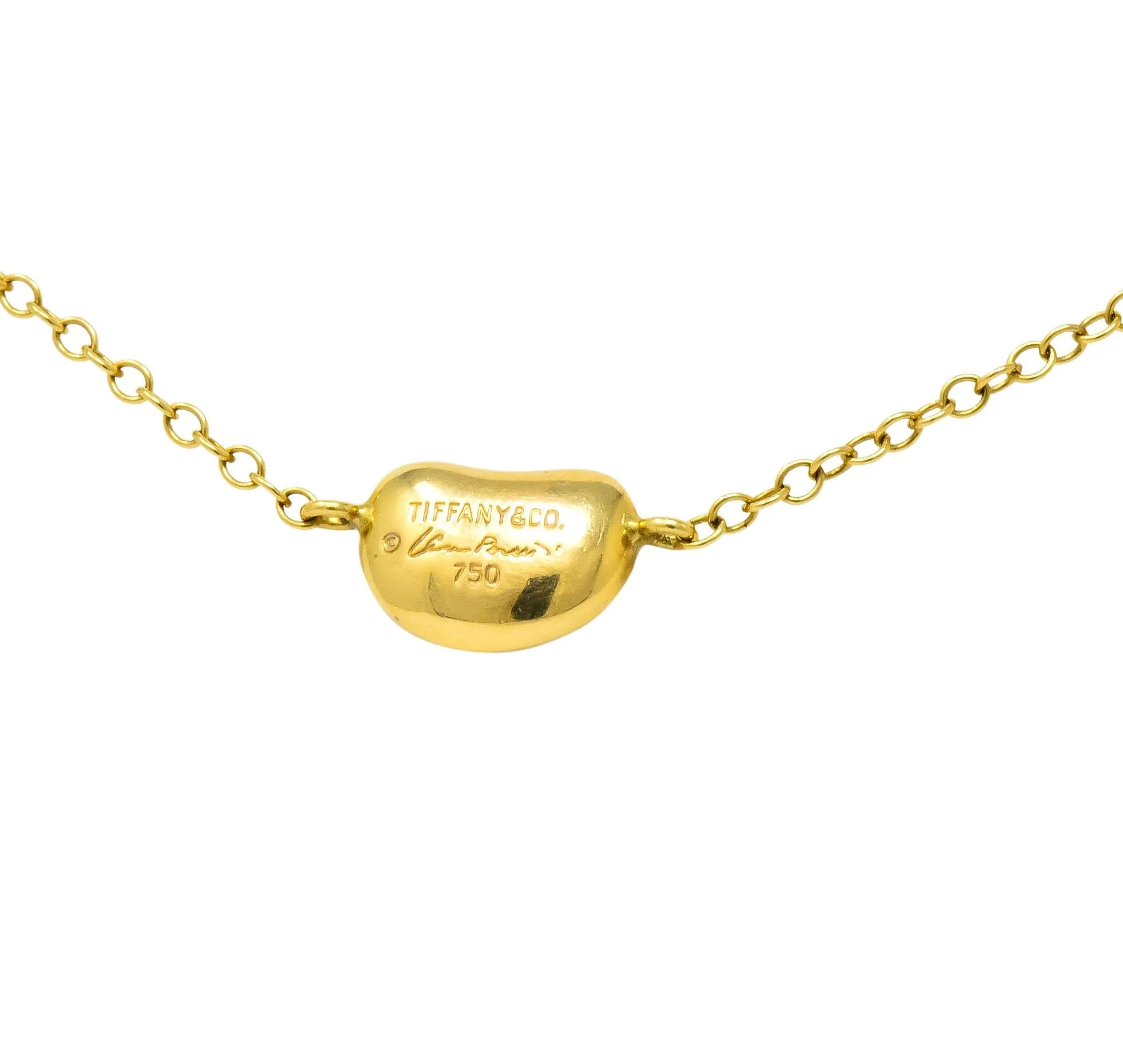 Tiffany & Co. Elsa Peretti Bean Design 18 Karat Gold Necklace