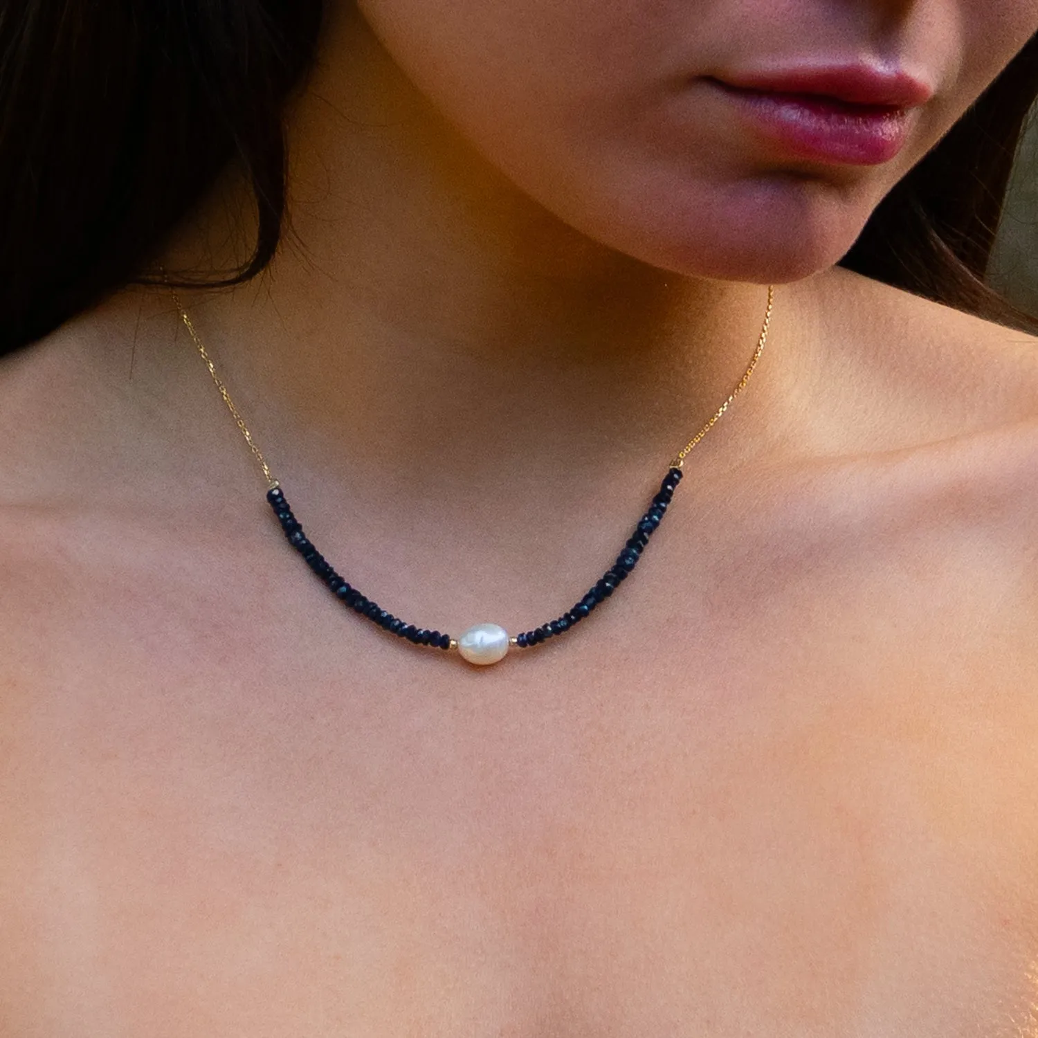 Timeless Sapphire Pearl Gold Choker Necklace