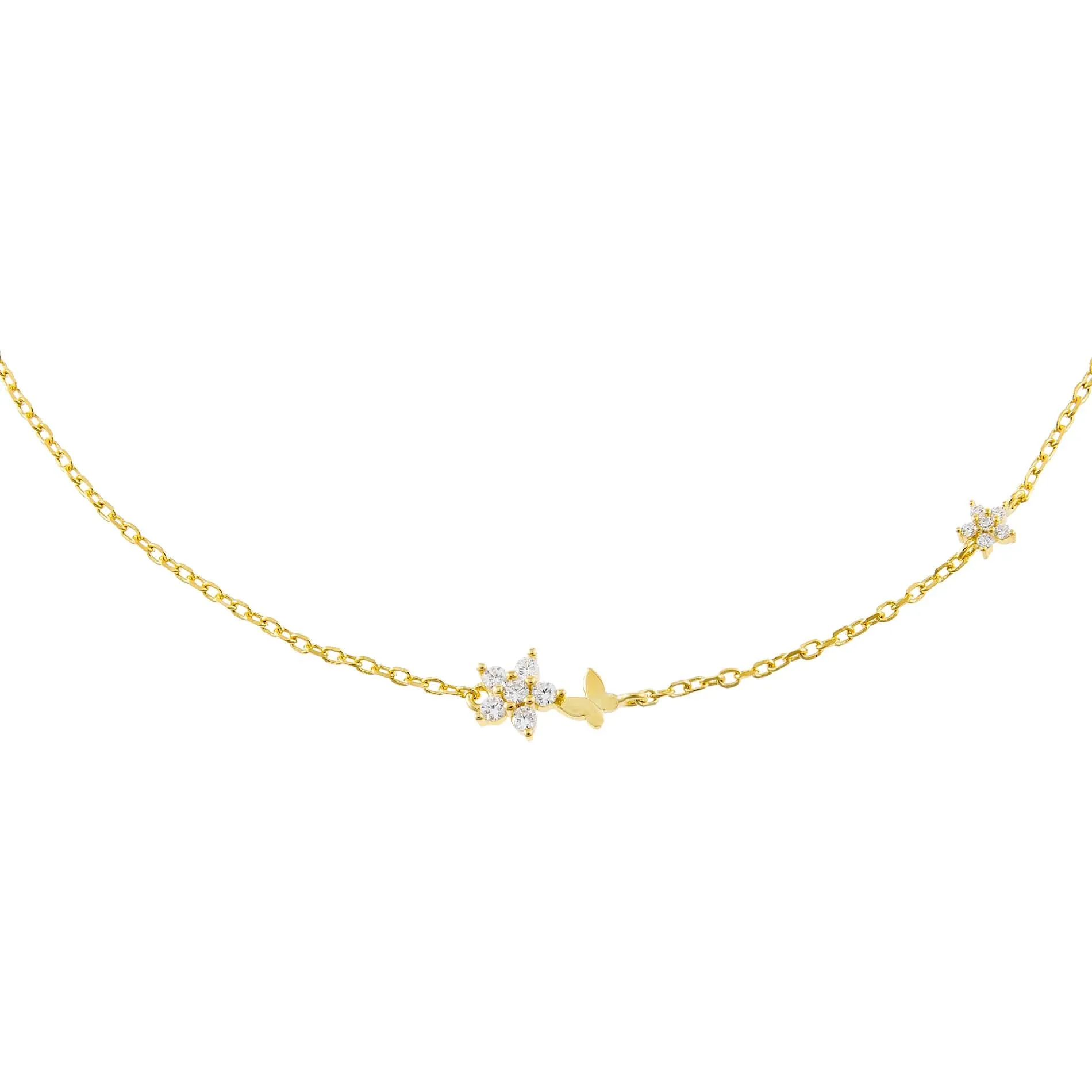 Tiny CZ Butterfly X Flower Choker