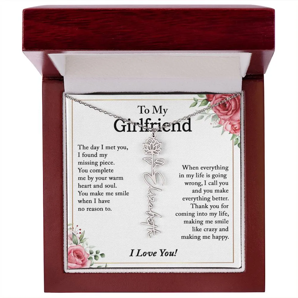 To My Girlfriend Birth Flower Name Necklace, Personalized Gift for Girlfriend Gift, Girlfriend Necklace, Anniversary Gift for Girlfriend, Valentine's Day Gift