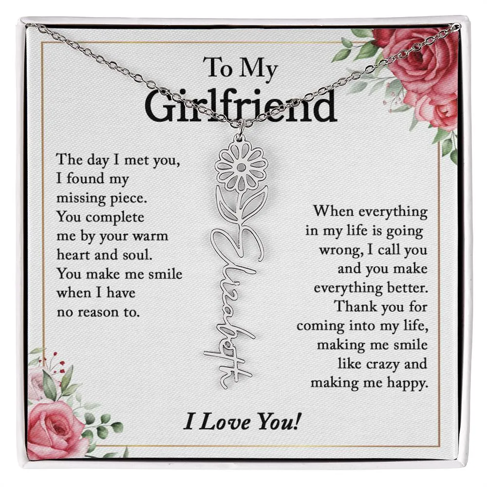 To My Girlfriend Birth Flower Name Necklace, Personalized Gift for Girlfriend Gift, Girlfriend Necklace, Anniversary Gift for Girlfriend, Valentine's Day Gift