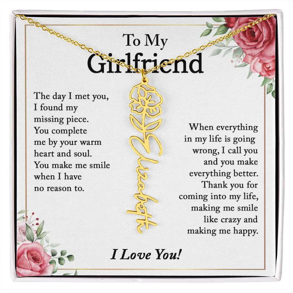 To My Girlfriend Birth Flower Name Necklace, Personalized Gift for Girlfriend Gift, Girlfriend Necklace, Anniversary Gift for Girlfriend, Valentine's Day Gift