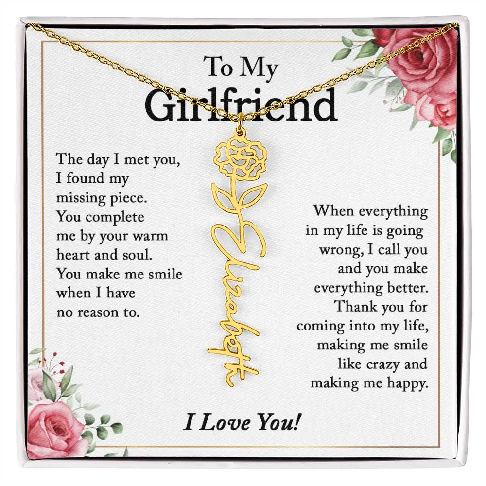 To My Girlfriend Birth Flower Name Necklace, Personalized Gift for Girlfriend Gift, Girlfriend Necklace, Anniversary Gift for Girlfriend, Valentine's Day Gift