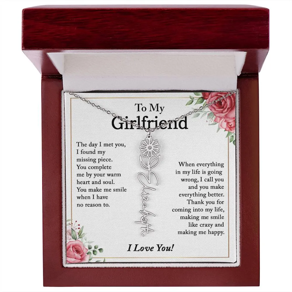 To My Girlfriend Birth Flower Name Necklace, Personalized Gift for Girlfriend Gift, Girlfriend Necklace, Anniversary Gift for Girlfriend, Valentine's Day Gift