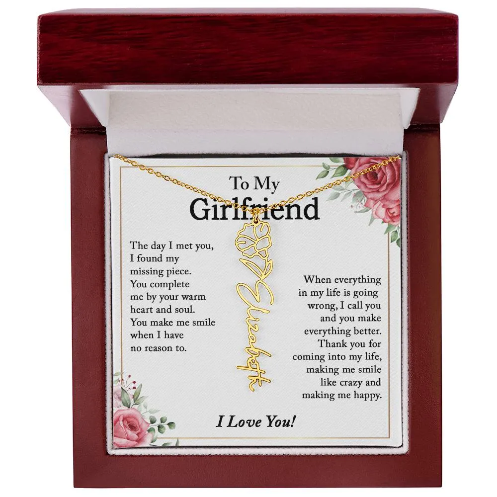 To My Girlfriend Birth Flower Name Necklace, Personalized Gift for Girlfriend Gift, Girlfriend Necklace, Anniversary Gift for Girlfriend, Valentine's Day Gift