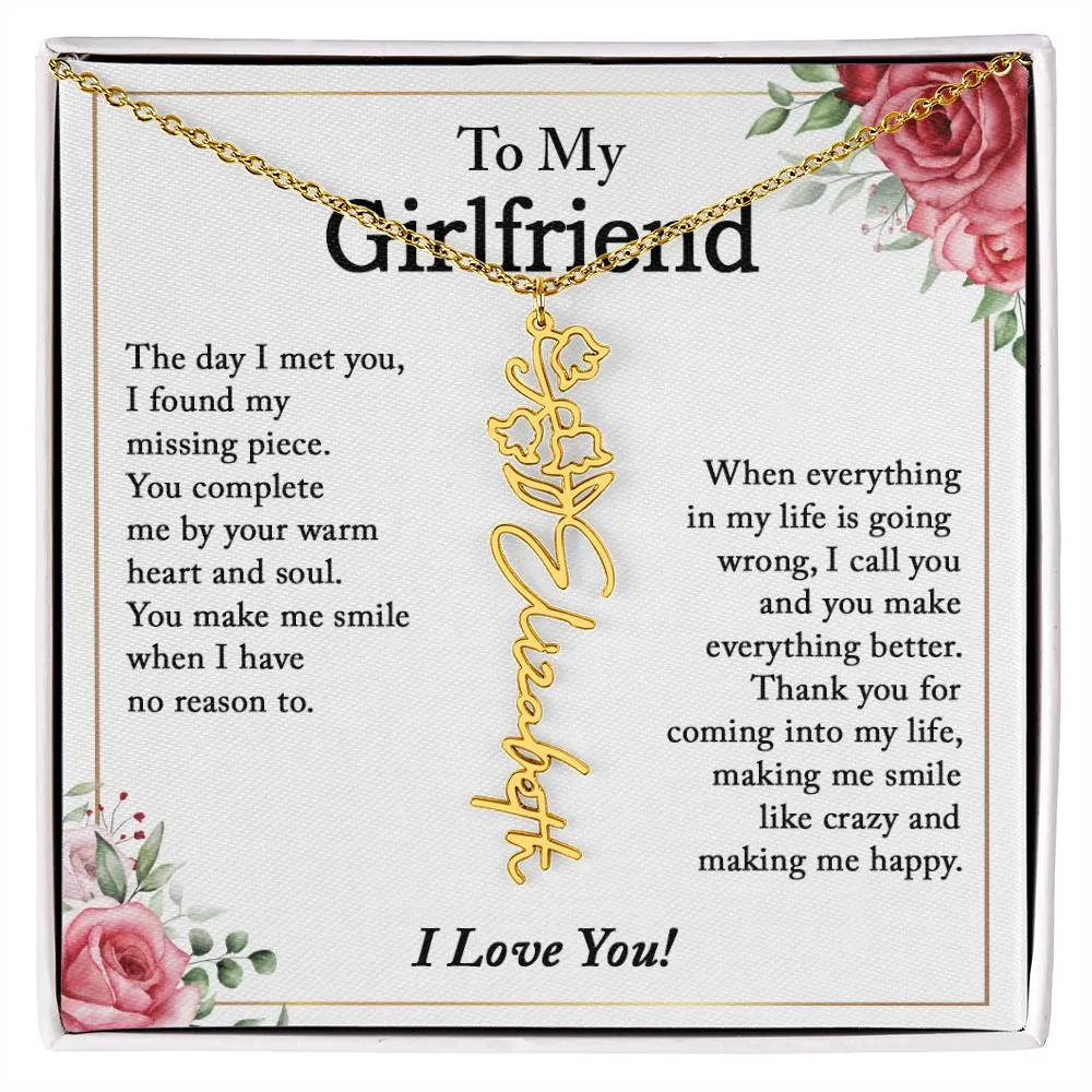 To My Girlfriend Birth Flower Name Necklace, Personalized Gift for Girlfriend Gift, Girlfriend Necklace, Anniversary Gift for Girlfriend, Valentine's Day Gift