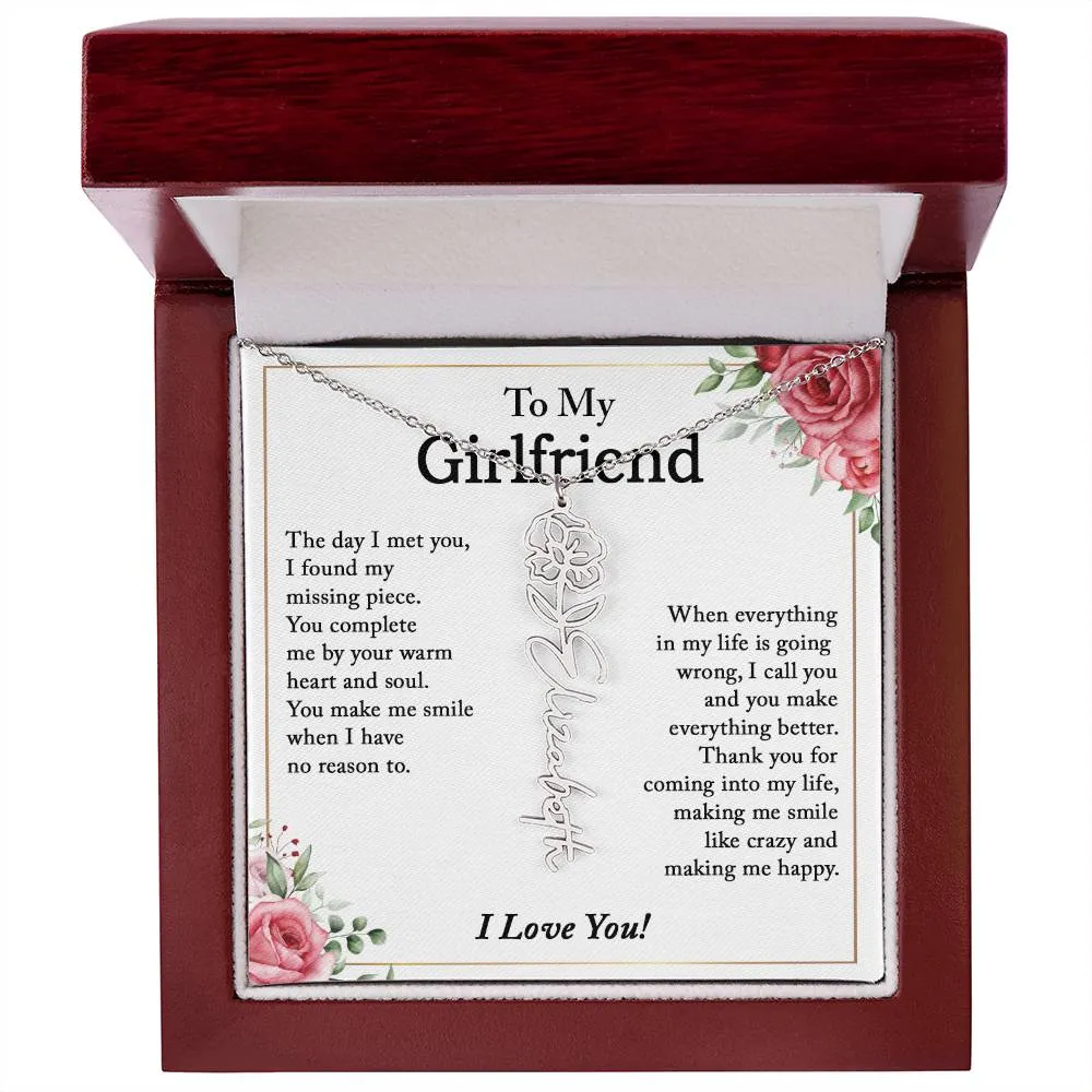 To My Girlfriend Birth Flower Name Necklace, Personalized Gift for Girlfriend Gift, Girlfriend Necklace, Anniversary Gift for Girlfriend, Valentine's Day Gift