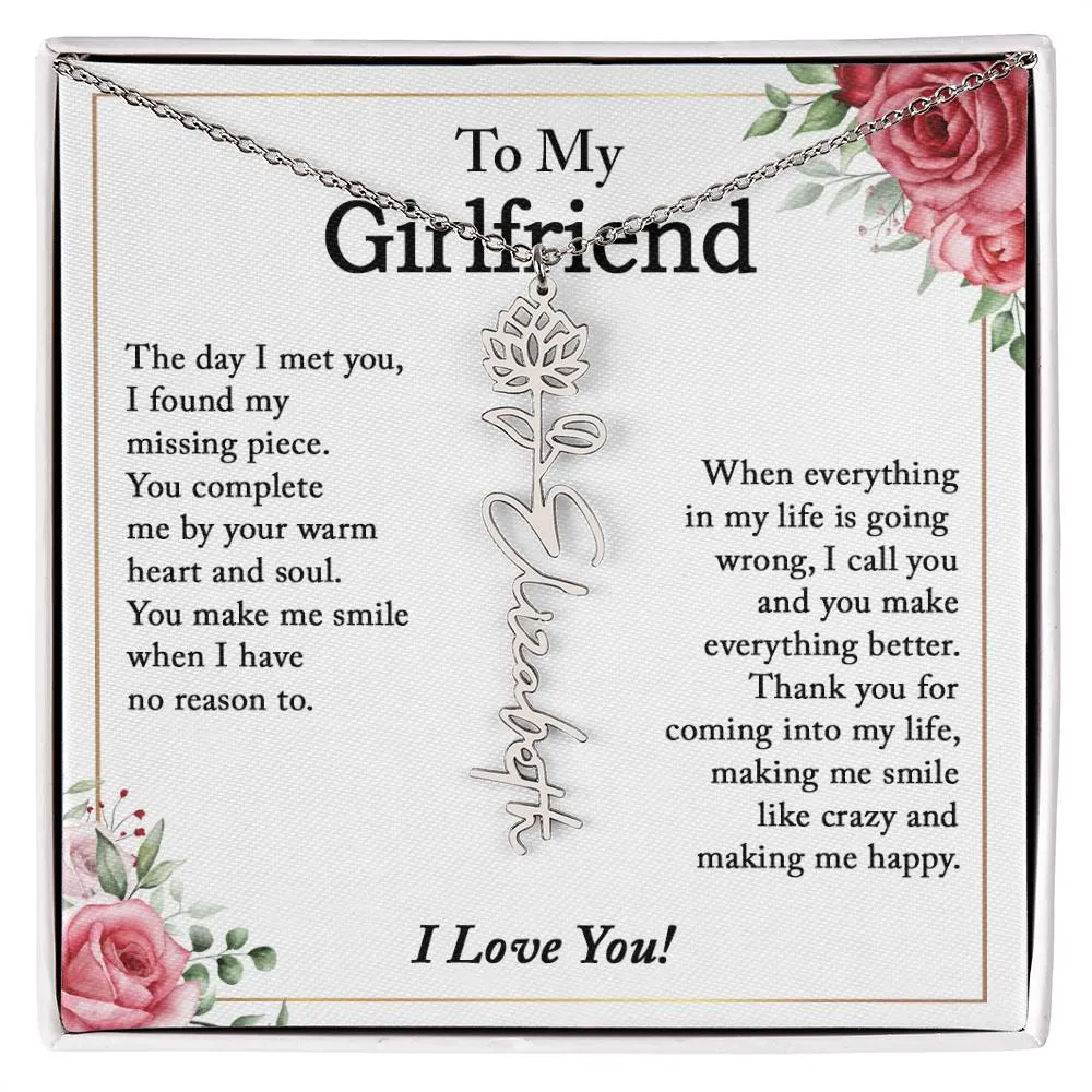 To My Girlfriend Birth Flower Name Necklace, Personalized Gift for Girlfriend Gift, Girlfriend Necklace, Anniversary Gift for Girlfriend, Valentine's Day Gift