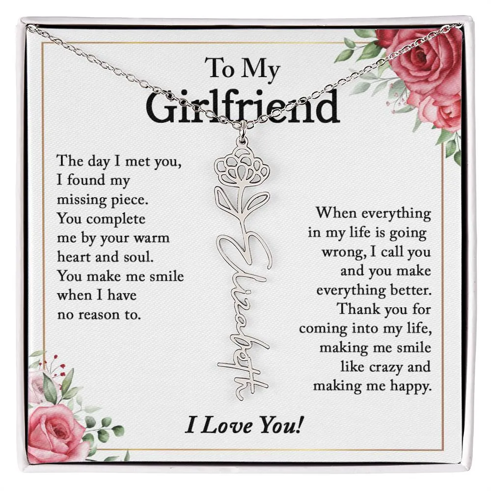 To My Girlfriend Birth Flower Name Necklace, Personalized Gift for Girlfriend Gift, Girlfriend Necklace, Anniversary Gift for Girlfriend, Valentine's Day Gift