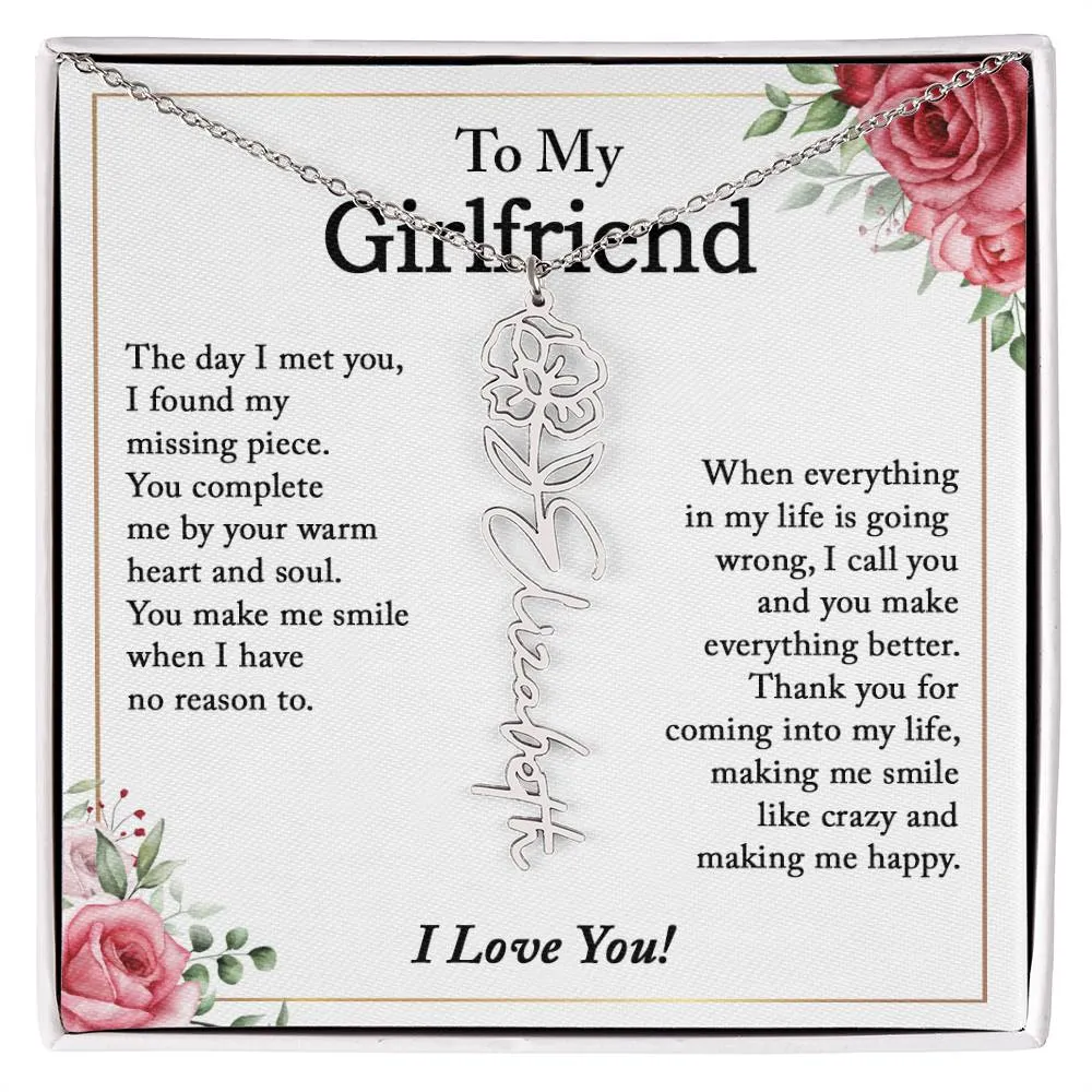 To My Girlfriend Birth Flower Name Necklace, Personalized Gift for Girlfriend Gift, Girlfriend Necklace, Anniversary Gift for Girlfriend, Valentine's Day Gift