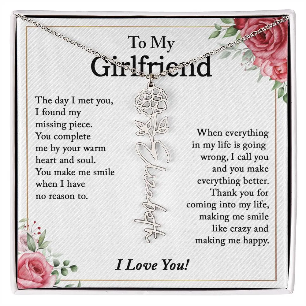 To My Girlfriend Birth Flower Name Necklace, Personalized Gift for Girlfriend Gift, Girlfriend Necklace, Anniversary Gift for Girlfriend, Valentine's Day Gift