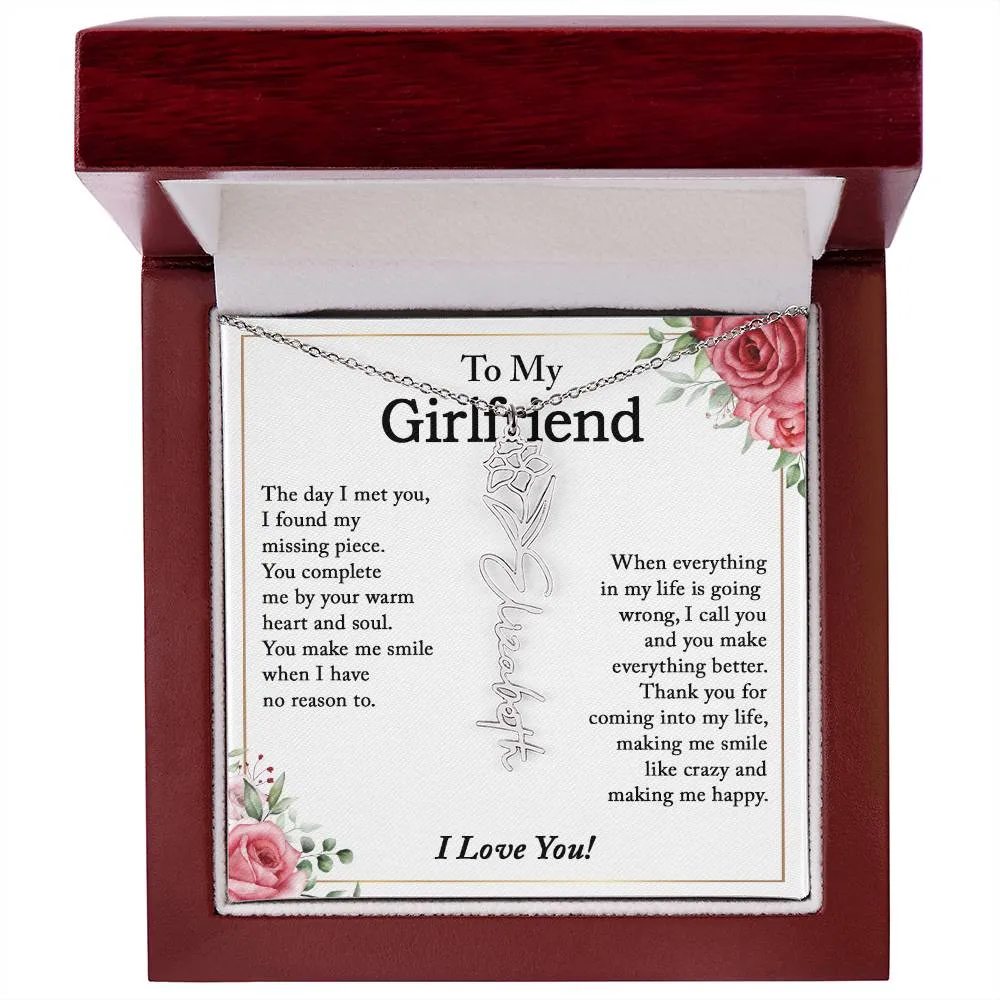 To My Girlfriend Birth Flower Name Necklace, Personalized Gift for Girlfriend Gift, Girlfriend Necklace, Anniversary Gift for Girlfriend, Valentine's Day Gift