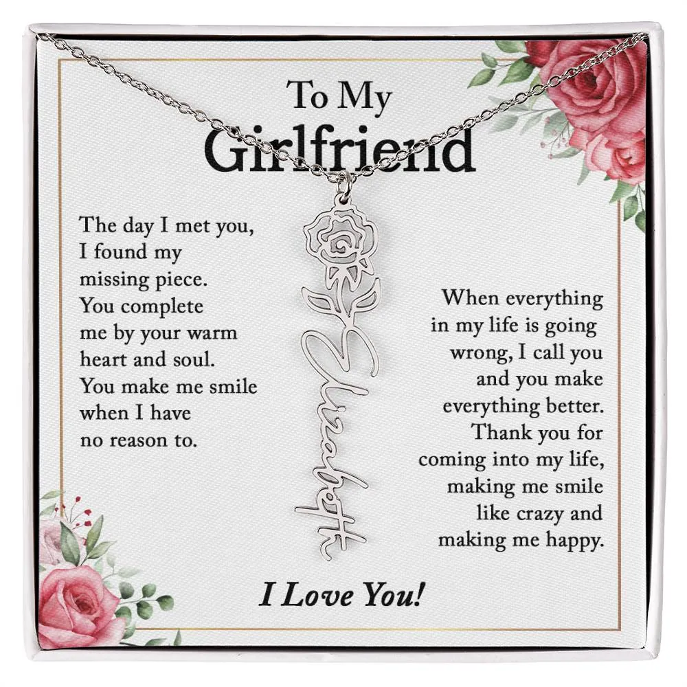 To My Girlfriend Birth Flower Name Necklace, Personalized Gift for Girlfriend Gift, Girlfriend Necklace, Anniversary Gift for Girlfriend, Valentine's Day Gift