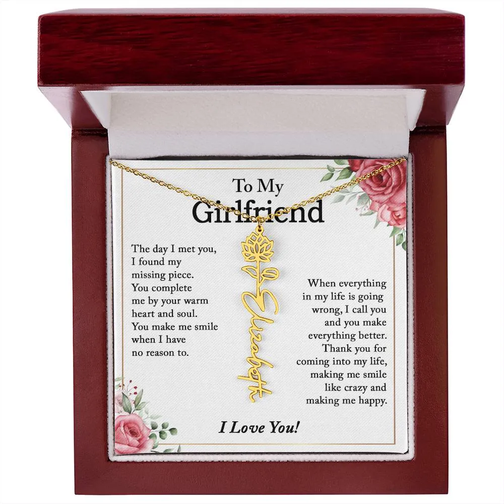 To My Girlfriend Birth Flower Name Necklace, Personalized Gift for Girlfriend Gift, Girlfriend Necklace, Anniversary Gift for Girlfriend, Valentine's Day Gift