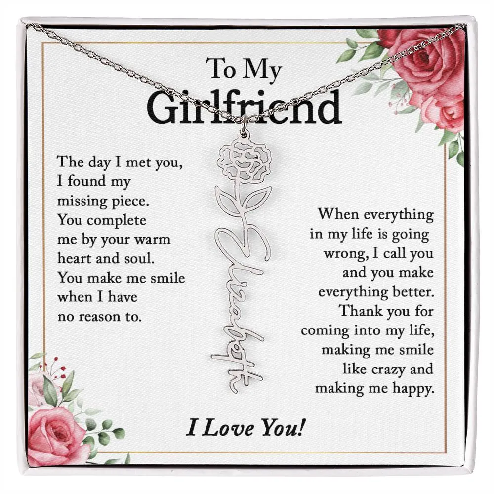 To My Girlfriend Birth Flower Name Necklace, Personalized Gift for Girlfriend Gift, Girlfriend Necklace, Anniversary Gift for Girlfriend, Valentine's Day Gift