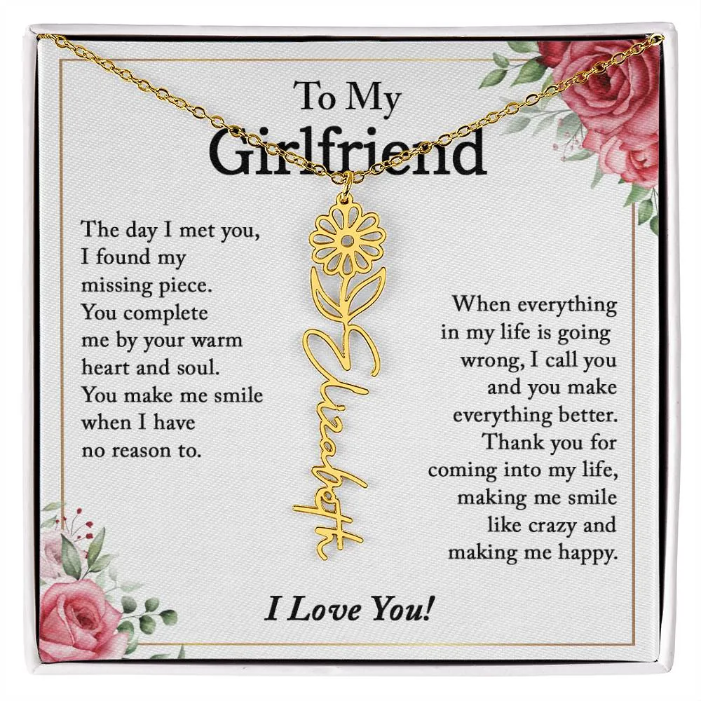 To My Girlfriend Birth Flower Name Necklace, Personalized Gift for Girlfriend Gift, Girlfriend Necklace, Anniversary Gift for Girlfriend, Valentine's Day Gift
