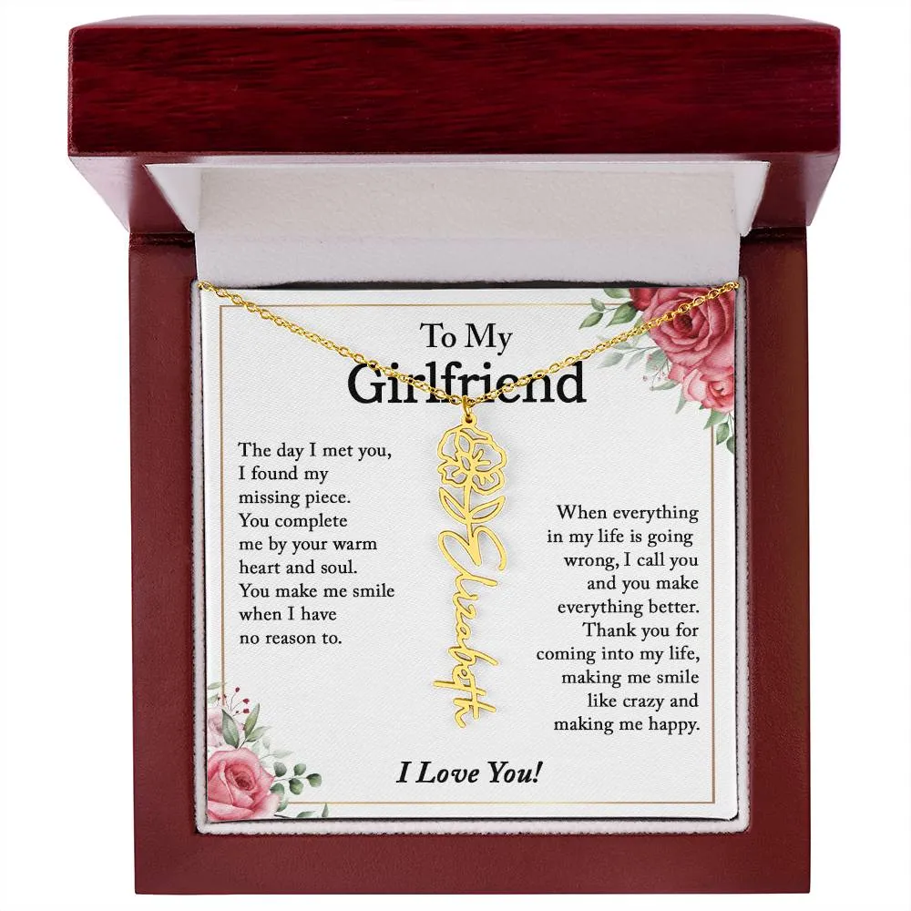 To My Girlfriend Birth Flower Name Necklace, Personalized Gift for Girlfriend Gift, Girlfriend Necklace, Anniversary Gift for Girlfriend, Valentine's Day Gift