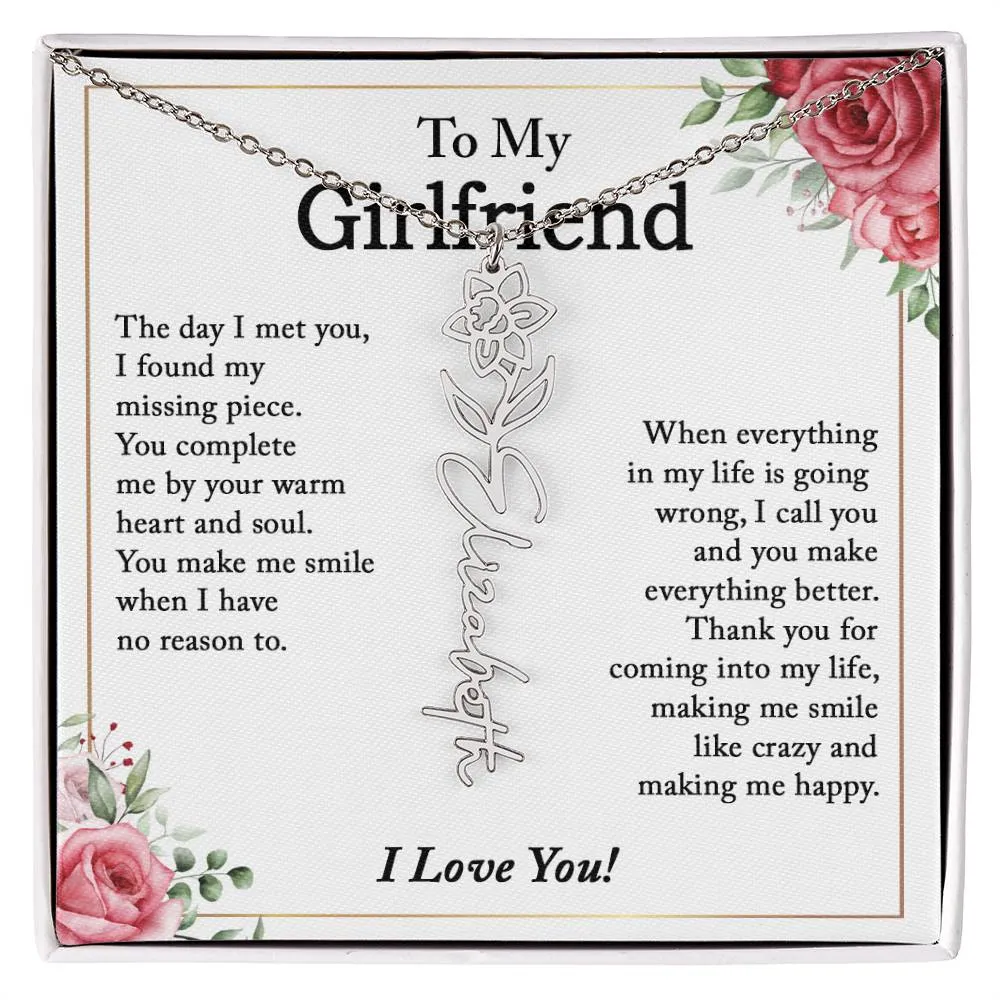 To My Girlfriend Birth Flower Name Necklace, Personalized Gift for Girlfriend Gift, Girlfriend Necklace, Anniversary Gift for Girlfriend, Valentine's Day Gift