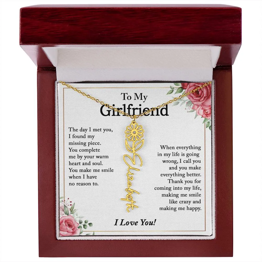 To My Girlfriend Birth Flower Name Necklace, Personalized Gift for Girlfriend Gift, Girlfriend Necklace, Anniversary Gift for Girlfriend, Valentine's Day Gift