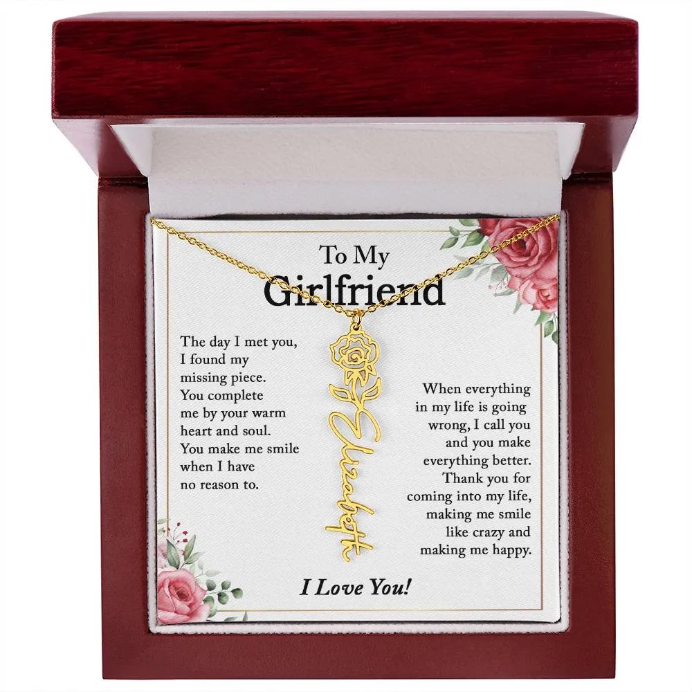To My Girlfriend Birth Flower Name Necklace, Personalized Gift for Girlfriend Gift, Girlfriend Necklace, Anniversary Gift for Girlfriend, Valentine's Day Gift