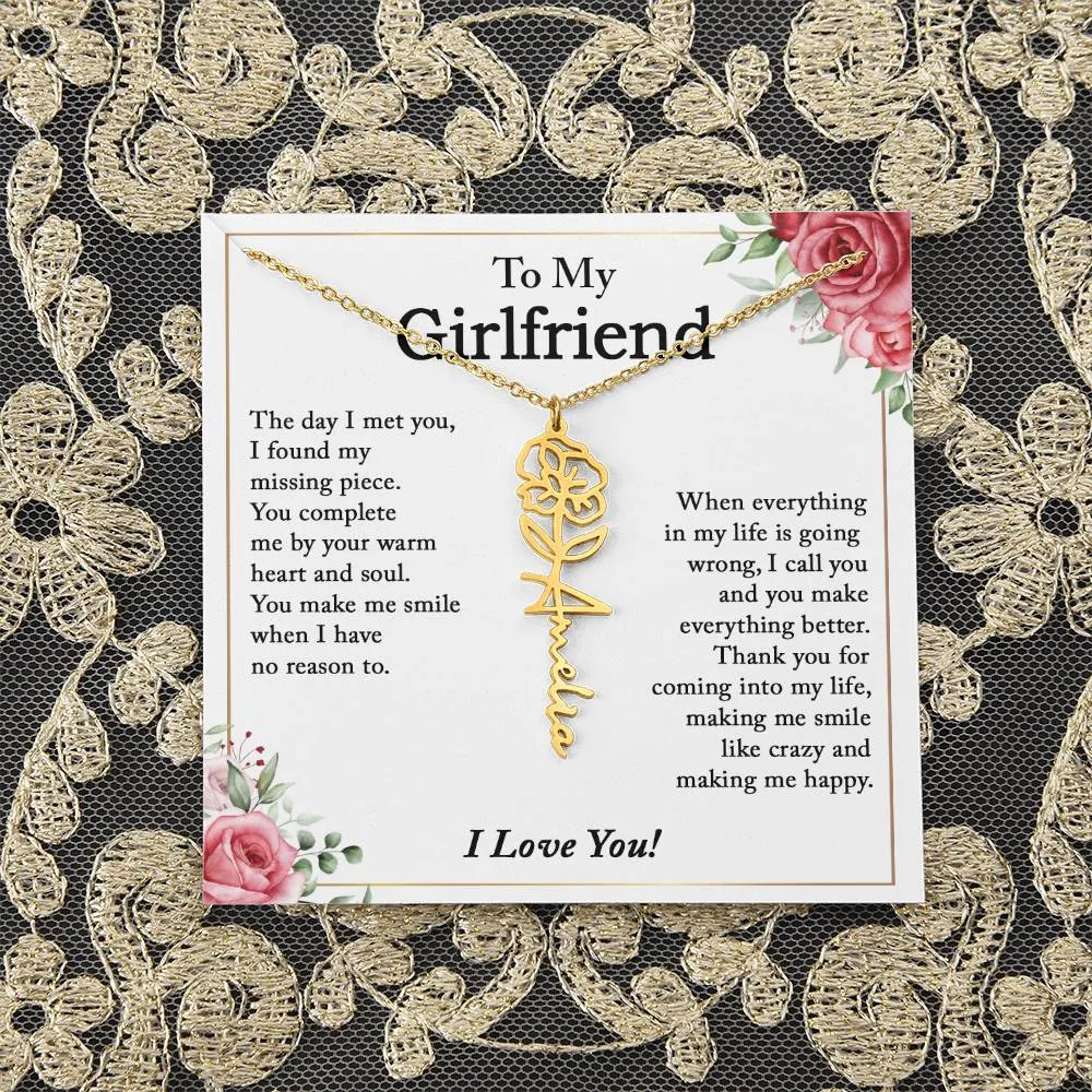 To My Girlfriend Birth Flower Name Necklace, Personalized Gift for Girlfriend Gift, Girlfriend Necklace, Anniversary Gift for Girlfriend, Valentine's Day Gift