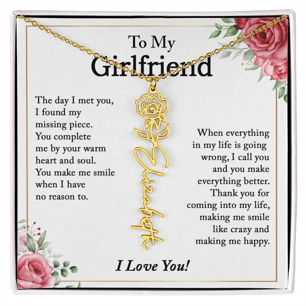 To My Girlfriend Birth Flower Name Necklace, Personalized Gift for Girlfriend Gift, Girlfriend Necklace, Anniversary Gift for Girlfriend, Valentine's Day Gift