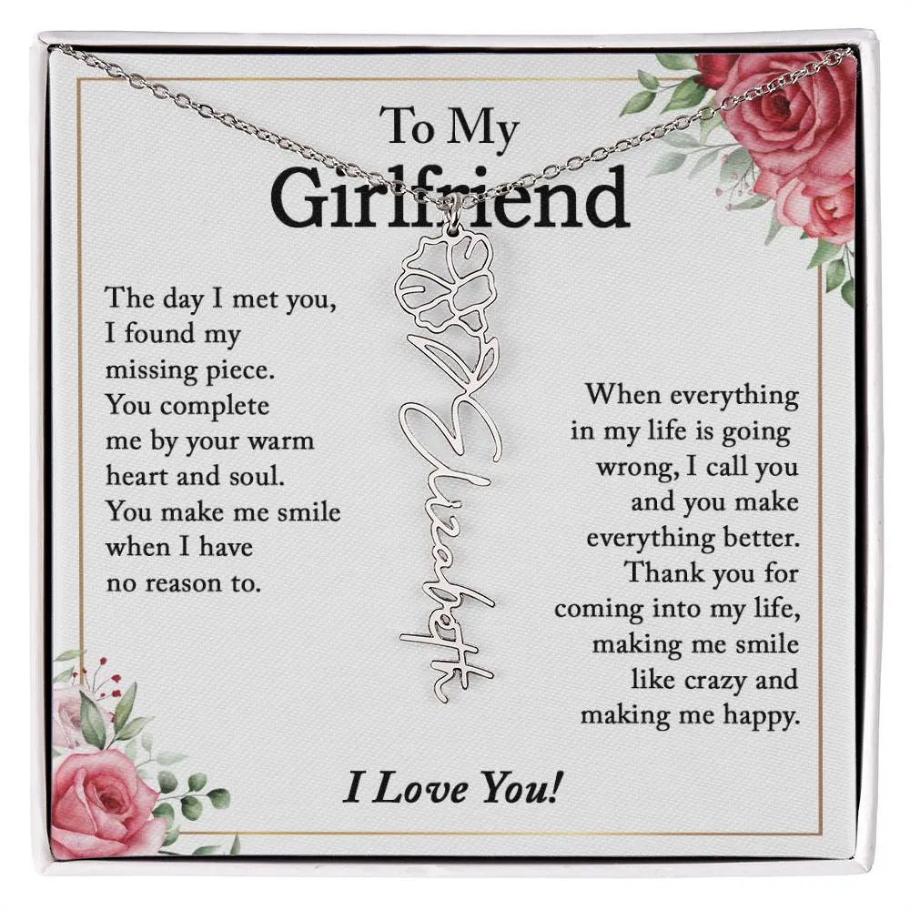 To My Girlfriend Birth Flower Name Necklace, Personalized Gift for Girlfriend Gift, Girlfriend Necklace, Anniversary Gift for Girlfriend, Valentine's Day Gift