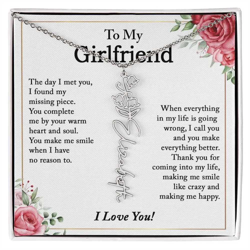 To My Girlfriend Birth Flower Name Necklace, Personalized Gift for Girlfriend Gift, Girlfriend Necklace, Anniversary Gift for Girlfriend, Valentine's Day Gift