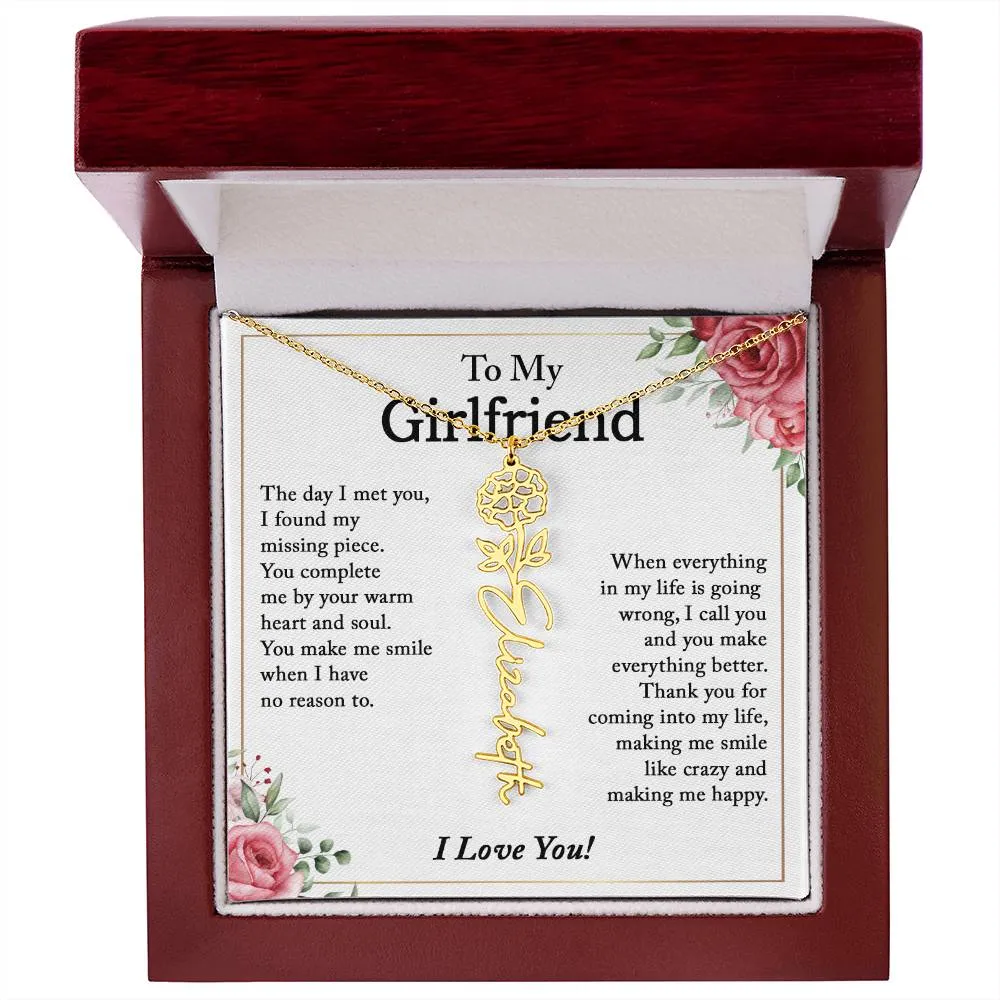 To My Girlfriend Birth Flower Name Necklace, Personalized Gift for Girlfriend Gift, Girlfriend Necklace, Anniversary Gift for Girlfriend, Valentine's Day Gift