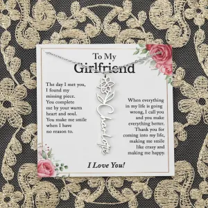 To My Girlfriend Birth Flower Name Necklace, Personalized Gift for Girlfriend Gift, Girlfriend Necklace, Anniversary Gift for Girlfriend, Valentine's Day Gift